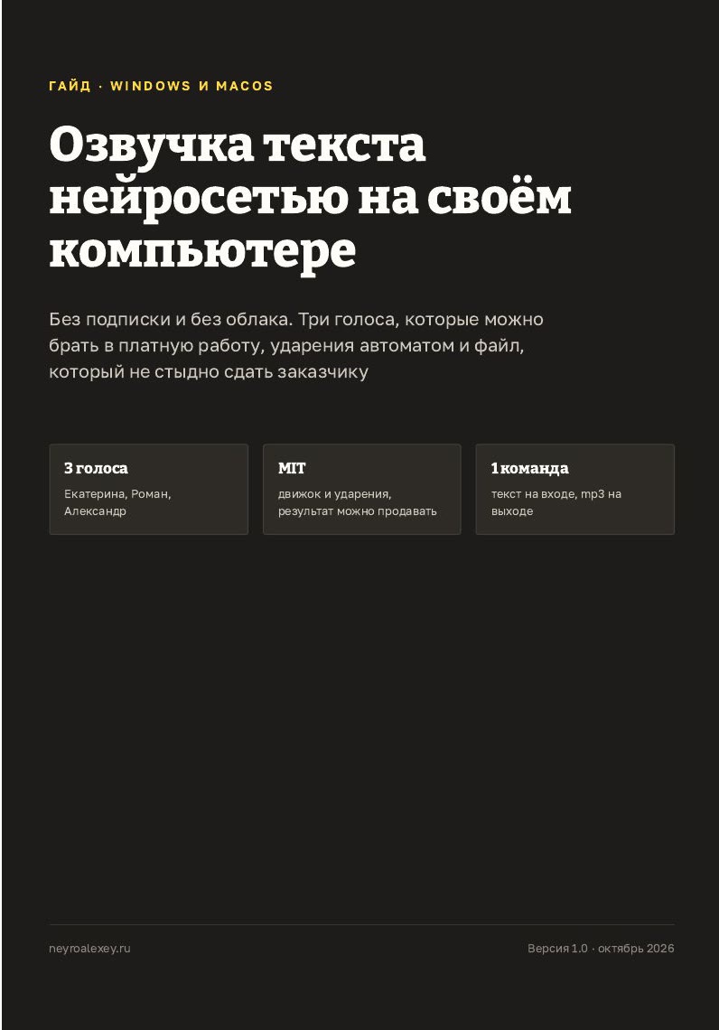Обложка гайда «Озвучка текста нейросетью на своём компьютере»